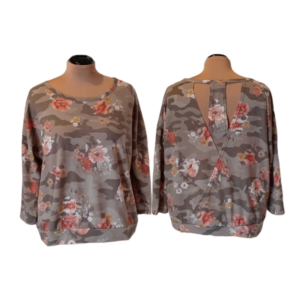Cato blouse floral grey and pink size extra large